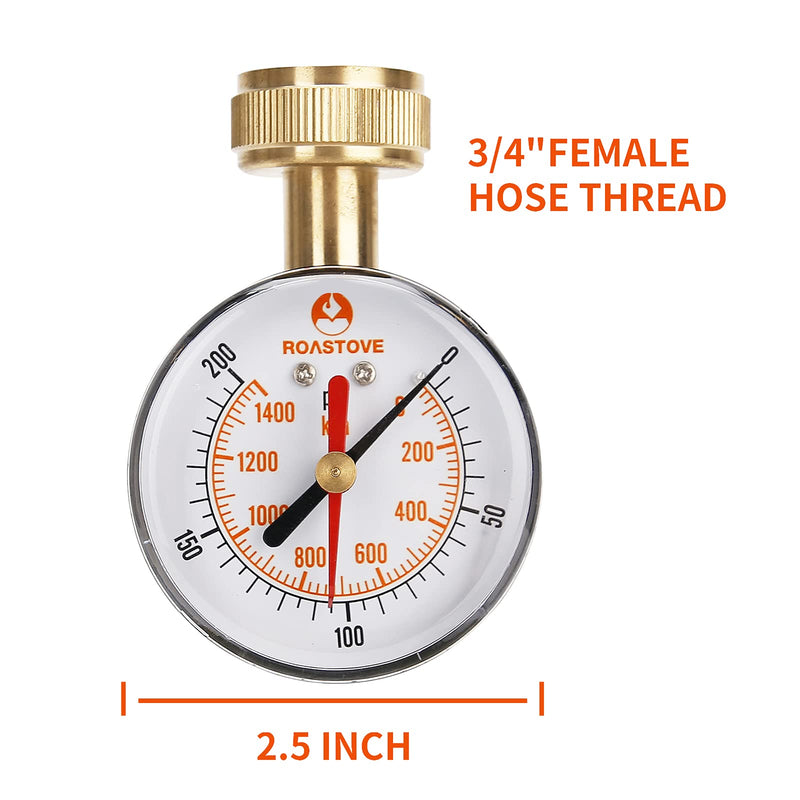 [Australia - AusPower] - Roastove 2-1/2" Water Pressure Test Gauge,House Water Pressure Gauge,Garden Hose Pressure Gauge, 3/4" Female Hose Thread, 0-200 psi/kpa with Red Drag Pointer Dry 