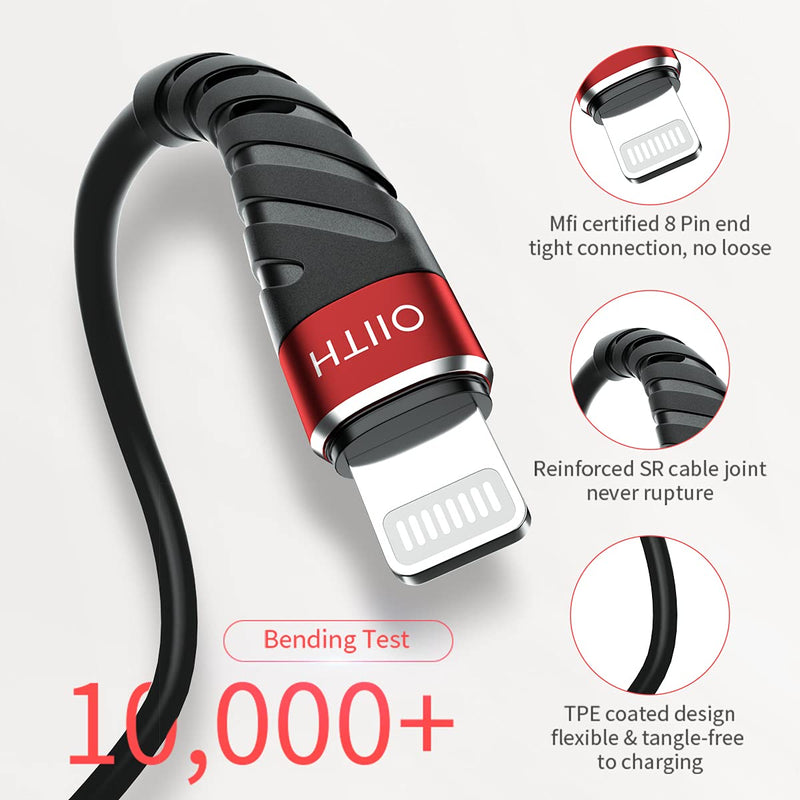 [Australia - AusPower] - iPhone Charger Cable 3-Pack 6ft, OIITH [MFi Certified] iPhone Charging Cord 6 Foot, Extra Long 6 Feet iPhone Charger Cord, 2.4A iPhone Power Wire Compatible with iPhone12/11/XS/Max/XR/X/8/7/6/iPad 3 Pack 6 Feet Red 