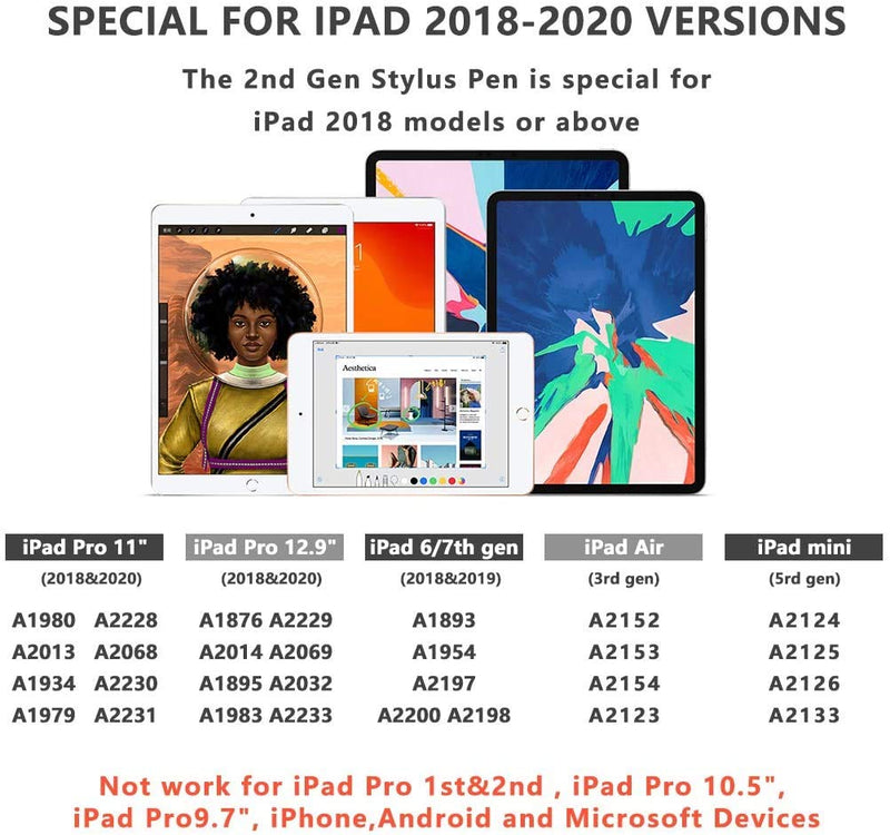 [Australia - AusPower] - iPad Pencil, Stylus for iPad & iPad Pro (2018-2020). Palm Rejection Stylus Pen for iPad Pro (3rd Gen,11 Inch and 12.9 Inch), iPad (6/7th Gen,10.2-Inch), iPad Air (3rd Gen) and iPad Mini (5th Gen) 