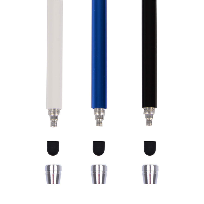 [Australia - AusPower] - High Precision Stylus Pens for Touch Screens - 3pcs 5.5" Stylus Pen with Replaceable Thin-Tip - Universal Capacitive Styli + Tips, Lanyards, Cleaning Cloth by The Friendly Swede (Black/Blue/White) Black/Blue/White 