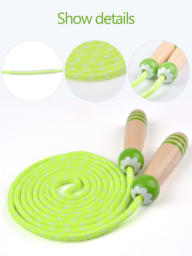 [Australia - AusPower] - 2 Pcs Jump Rope for Kids Adjustable, Lorvain Kid Jump Ropes for Girls Boys Skipping Rope for Kids with Wooden Handle Cotton Braided Outdoor Fun Activity for Exercise Fitness Children Students Preschooler Green 
