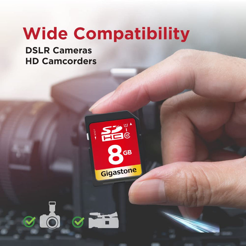 [Australia - AusPower] - Gigastone 8GB 5-Pack SD Card UHS-I U1 Class 10 SDHC Memory Card Full HD Video Canon Nikon Sony Pentax Kodak Olympus Panasonic Digital Camera, with 5 Mini Cases SD 8GB U1 5-Pack 