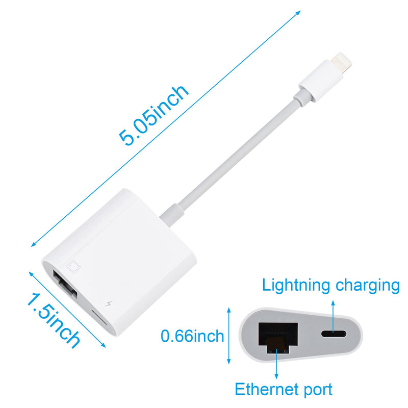 [Australia - AusPower] - Lightning to Ethernet Adapter,2 in 1 RJ45 Ethernet LAN Network Adapter with Charging Port for Phone,Pad 10/100Mbps High Speed,Plug and Play 