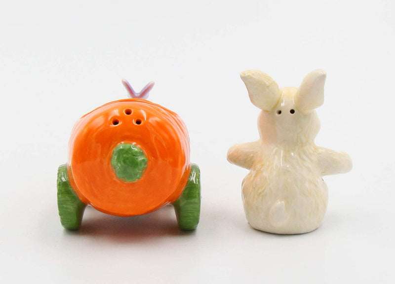 [Australia - AusPower] - Cosmos Gifts Fine Ceramic Bunny Rabbit on Carrot Cart Salt & Pepper Shakers, 4 1/4" L Salt and Pepper Set, Multicolored 