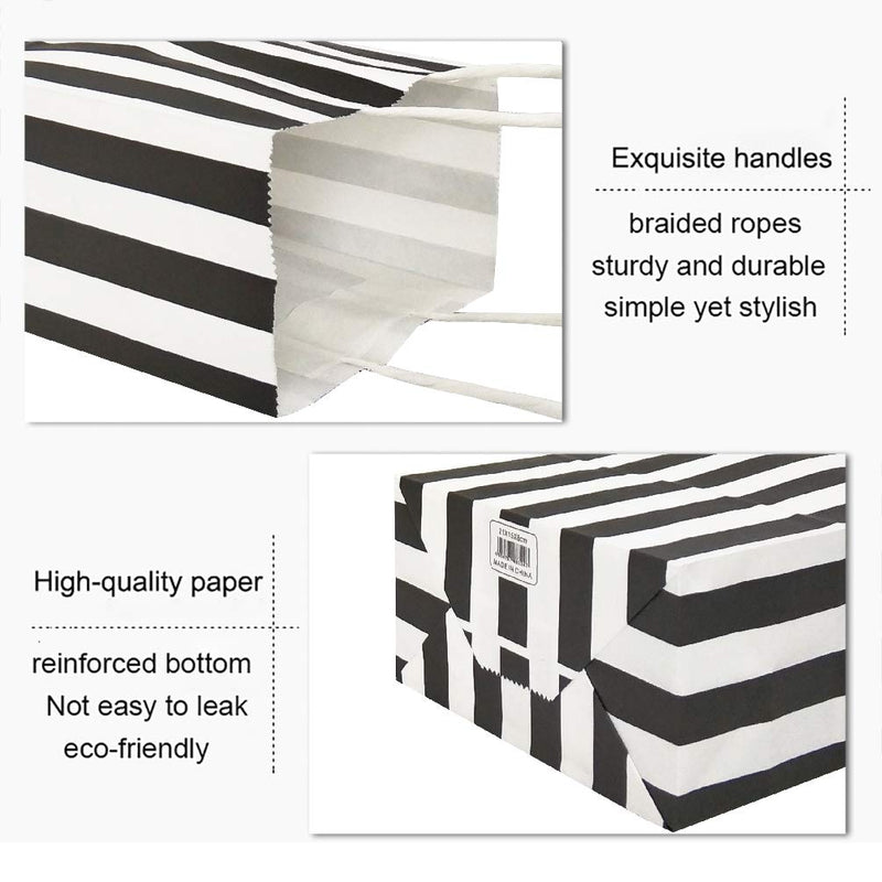 [Australia - AusPower] - 25 PCS Black and White Striped Gift Bags Small Kraft Paper Bags with Handles for Party Favor Supplies by ADIDO EVA (8.2 x 6 x 3.1 in) 8.2x6x3.1 Inch (Pack of 25) 