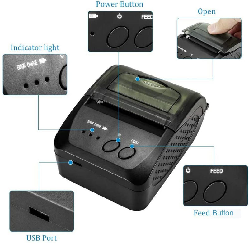 [Australia - AusPower] - NETUM Bluetooth Receipt Printer, 58mm Mini Thermal POS Printer Portable Personal Bill Printer 2 inches for Restaurant Sales Retail Compatible with Android 