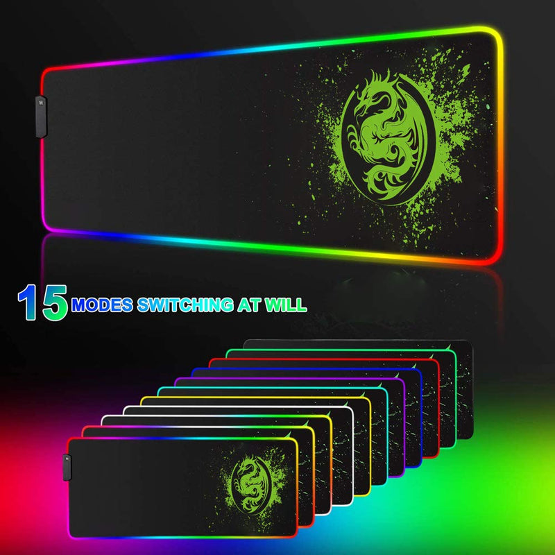 [Australia - AusPower] - Large RGB Gaming Mouse Pad - 15 Light Modes Extended Computer Keyboard Mat, Anime Dragon Mouse Pad，High-Performance Mouse Pad Optimized for Gamer 31.5 X 12in (Green) Green 