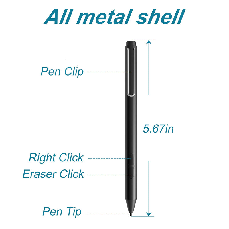 [Australia - AusPower] - Pen for Microsoft Surface Device with Palm Rejection, 4096 Levels Pressure Compatible with Surface Pro X/7/6/5/4/3, Surface Go, Surface Book, Surface Laptop Including AAAA Battery & Spare Tip Black 