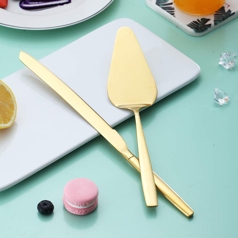 [Australia - AusPower] - Berglander Gold Cake Pie Pastry Servers, Gold Cake Serving Set,Cake Knife and Server Set Perfect For Wedding, Birthday, Parties and Events 1. Gold Serving Set 