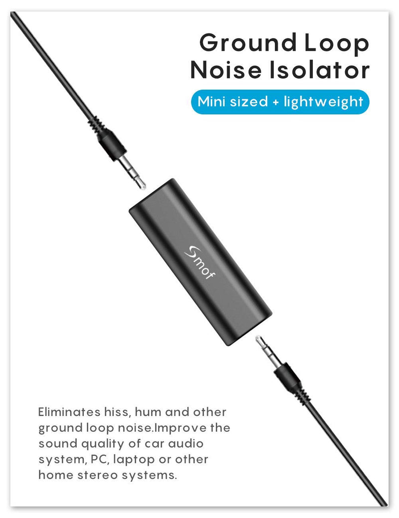 [Australia - AusPower] - Smof Ground Loop Noise Isolator for Car Audio/Home Stereo System (Eliminate The Buzzing Noise Completely) with 3.5mm Audio Cable, Black 