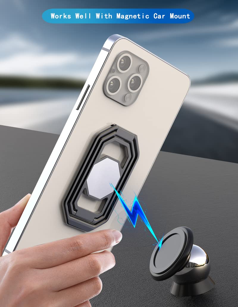 [Australia - AusPower] - Phone Ring Holder Metal Kickstand 360° Foldable Swivel Cell Phone Finger Grip Stand Compatible with iPhone iPad Smartphones Tablets HollowoutBlack 