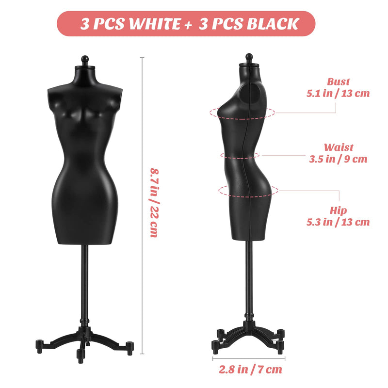 [Australia - AusPower] - EXCEART 6PCS Doll Dress Form Tiny Doll Dress Body Manikin with Base Stand Garment Skirt Display Support Female Mannequin Torso for Children Kids 