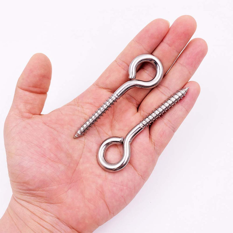 [Australia - AusPower] - 12-Pack 304 Stainless Steel Screw Eyes, Heavy Duty Screw in Eye Hooks Ring for Yoga, Swing Chair, Indoor & Outdoor, Self Tapping, 3.2" 