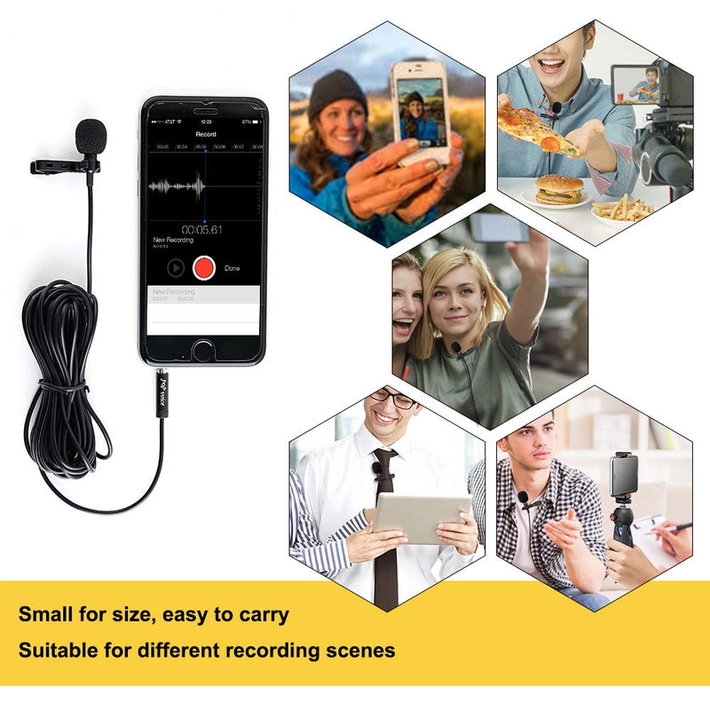 [Australia - AusPower] - PoP Voice 12.8 Feet Lavalier Lapel Microphone Professional Grade Omnidirectional Mic Condenser Small Mini Perfect for Recording Podcast PC Laptop Android iPhone YouTube Interview Asmr External 