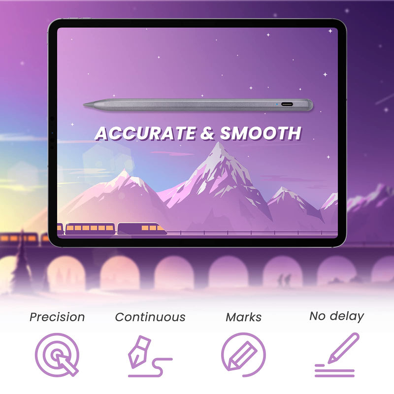 [Australia - AusPower] - iPad 9th Gen Stylus Pen,Same for Apple Pencil Palm Rejection and Tilt Sensitive Stylus Pen Compatible with Apple (2018-2021) iPad Pro 11"/12.9",iPad Mini 6,iPad Air 4th Gen,iPad 9/8/7/6 Gen,Grey Grey 