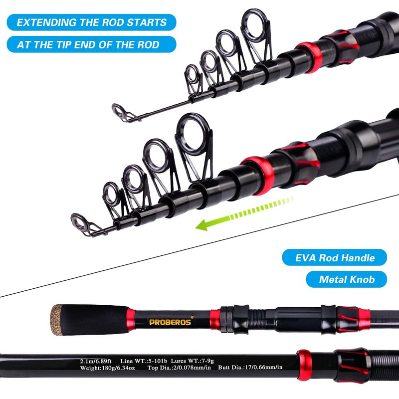 [Australia - AusPower] - Fishing Rod and Reel Combo, 6.9ft Carbon Fiber Telescopic Fishing Pole with Spinning/Baitcasting Reel Combos, Sea Saltwater Freshwater Ice Bass Fishing Tackle Set Fishing Rods Kit 