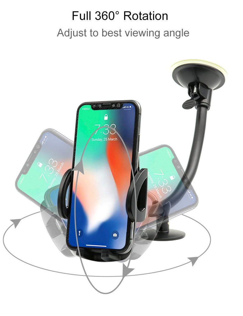 [Australia - AusPower] - Car Windshield Phone Holder Mount, EXSHOW Universal Car Window Cell Phone Truck Mount with Gooseneck Long Arm Super Suction Cup for iPhone 12 11 Xr Xs Max X 8 Plus 7 6S, Samsung and All 3.5-6.5" Phone 
