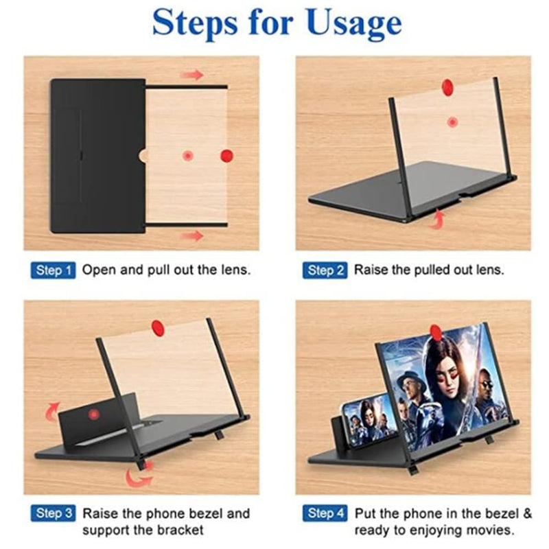 [Australia - AusPower] - 12" Screen Magnifier Amplifier, 3D HD Mobile Phone Magnifier Projector Screen for Movies, Videos,and Gaming.Foldable Mobile Phone Holder with Screen Magnifier ,Supports All Smartphones(Black) 
