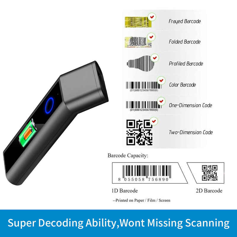 [Australia - AusPower] - 2D Barcode Scanner Compatible with Bluetooth & 2.4G Wireless & Wired Code Scanner Wireless Image Bar Code Reader for Laptops Computers Cashier iPhone iPad Android R50-2D 