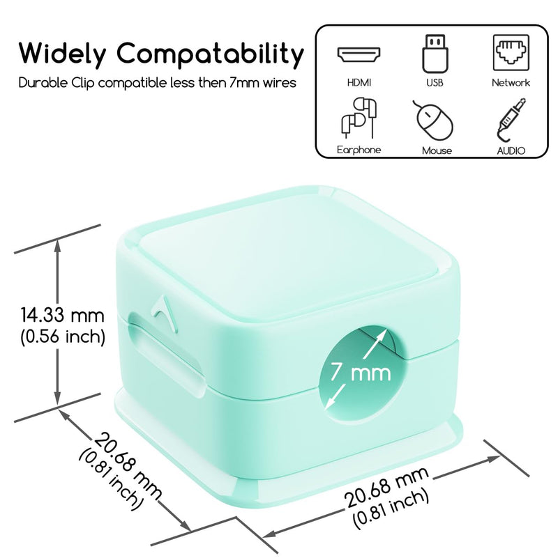 [Australia - AusPower] - smofish Cord Organizer Holder, 6 Pack Magnetic Desk Cable Clips Management, Hide Phone Charging Cable Keeper, Strong Adhesive Wire Charger Holder for Nightstand, Kitchen Appliances, Office Supplies mint green 