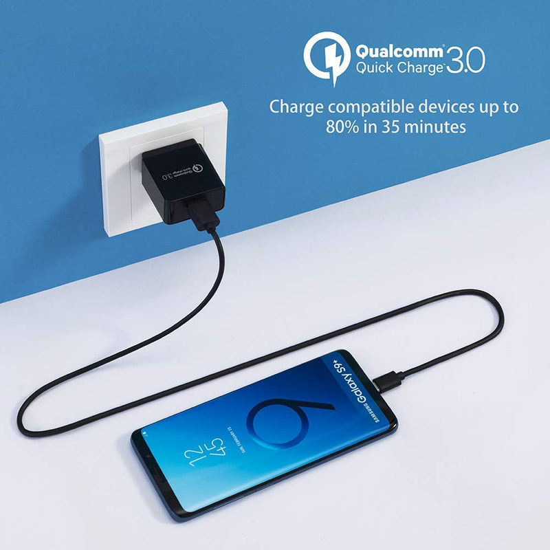 [Australia - AusPower] - Quick Charge 3.0 Charger AC Adapter USB Wall Charger Compatible Motorola Moto E5 E4 Plus/Play, Moto G5 G5S G4 Plus/Play, Moto G6 Play, Moto X Force/Droid Turbo 2, 5FT Micro Charger Cord Charging Cable 