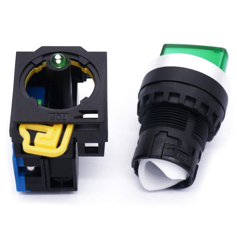 [Australia - AusPower] - TWTADE 22mm SPST 1 NO Two 2 - Positions Maintained Latching Rotary Shell (Green) LED lamp Select Selector Switch 440V 10A (Quality Assurance for 3 Years) LA38M-10XD-21 Green 