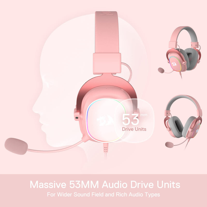 [Australia - AusPower] - Redragon H510 Zeus-X RGB Pink Wired Gaming Headset - 7.1 Surround Sound - 53MM Audio Drivers in Memory Foam Ear Pads w/Durable Fabric Cover- Multi Platforms Headphone - USB Powered for PC/PS4/NS Pink-RGB 