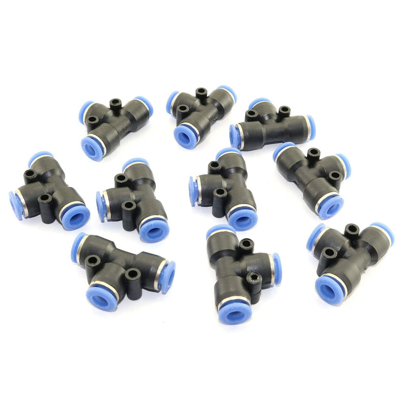 [Australia - AusPower] - DGZZI Pneumatic Tee Union Connector 10PCS 1/4" Tube OD Union Tee Type Plastic Quick Push to Connect Tube Fitting 