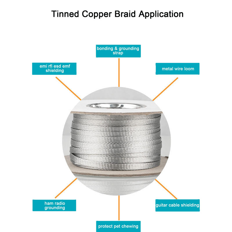 [Australia - AusPower] - EMI RFI Shielding Wire Loom Metal Tinned Copper Grounding Braided Sheathing Cable Sleeve Mesh ESD Protection Flat Tubular Expandable 5/16"W(0.20"ID)-16FT 