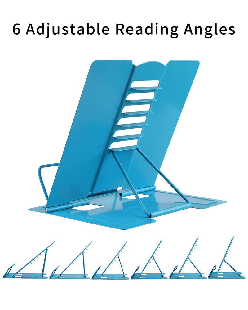 [Australia - AusPower] - MSDADA Book Stand Metal Reading Rest Book Holder Adjustable Cookbook Documents Holder Portable Sturdy Bookstands for Recipes Textbooks Tablet Music Books with Page Clips (Sky Blue) Sky Blue 