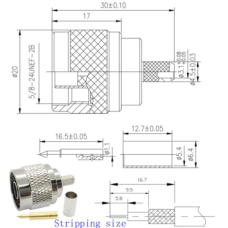 [Australia - AusPower] - N Male Crimp On Plug Connector for LMR-195 RG-58 50 Ohm Low Loss RF Coaxial Cable Pack-5 