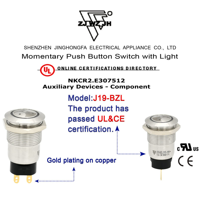 [Australia - AusPower] - Red LED Buzzer 12V 19mm Alarm Indicator Light Lamp Stainless Steel Metal Signal Pilot 0.75"Mounting Hole with 85dB Sound J19-BZL 19MM 12V 