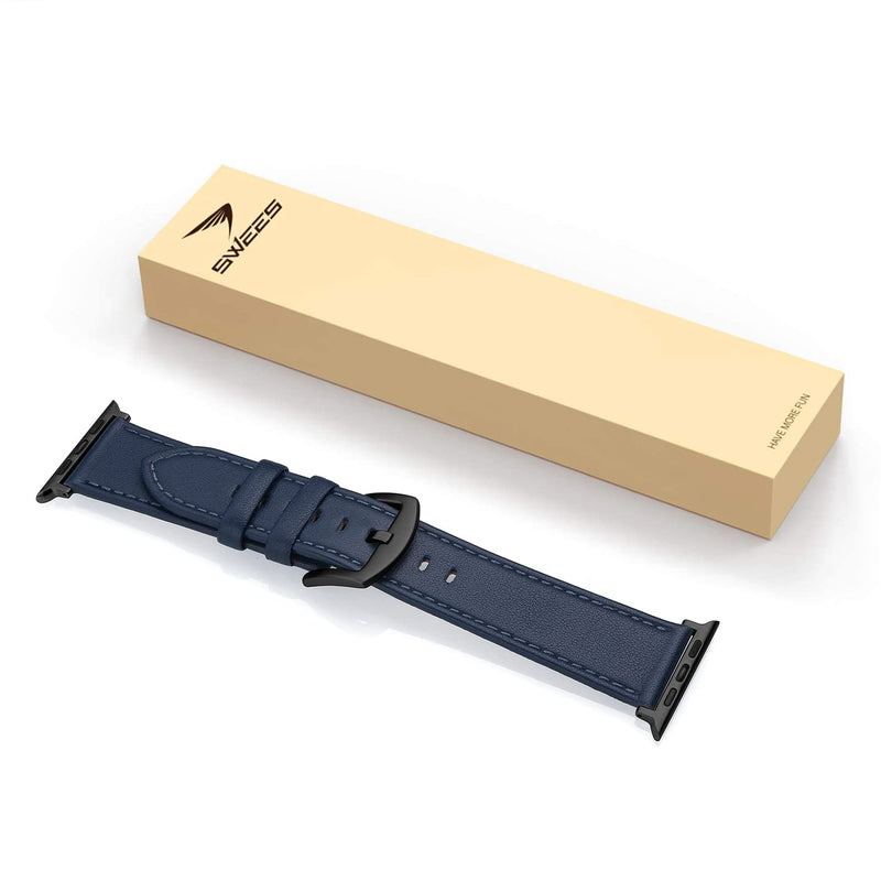 [Australia - AusPower] - SWEES Leather Band Compatible for Apple Watch 42mm 44mm 45mm, Genuine Leather Replacement Wristband Strap Compatible iWatch Series 7 6 5 4 3 2 1 SE Sports & Edition Men Midnight 