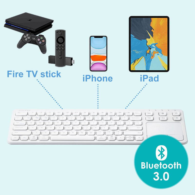 [Australia - AusPower] - SANWA Multi Device Bluetooth Keyboard with Touchpad, Rechargeable Keypad with Trackpad for Laptop Desktop Computer PC iPad/iPhone Tablet, Compatible with MacBook, Windows, Android, iOS, White 