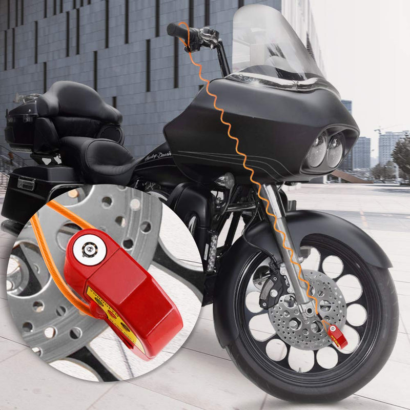 [Australia - AusPower] - YOHOOLYO Alarm Disc Lock Motorcycle Disc Brake Lock Anti-Theft Waterproof 110 dB 7mm Pin 5ft Reminder Cable for Motorcycles Bike Scooter Carry Pouch (Red) Red 
