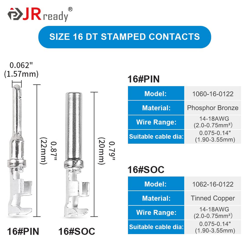 [Australia - AusPower] - JRready ST6255 Deutsch Stamped Contacts DT Connector Terminal Kit Size 16, Male Deutsch Pins 1060-16-0122/ Female pins 1062-16-0122/ Open Barrel Terminals Wire Gauge 14-18 AWG, 50 Pairs 3.DT 16# Stamped 50Pair 