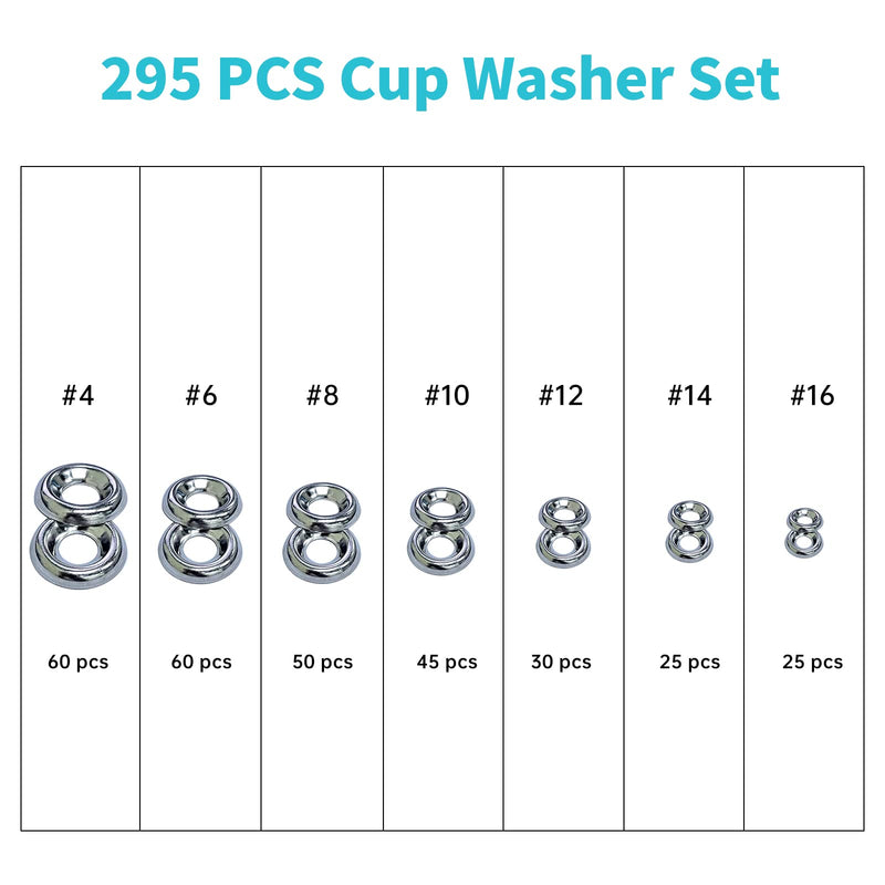 [Australia - AusPower] - Countersunk Washers Stainless Finish washers #4#6#8#10#12#14#16 304 Stainless Cup Countersunk Finish Washer Finishing Cup Countersunk Washer Assortment Set 295pcs T-2 