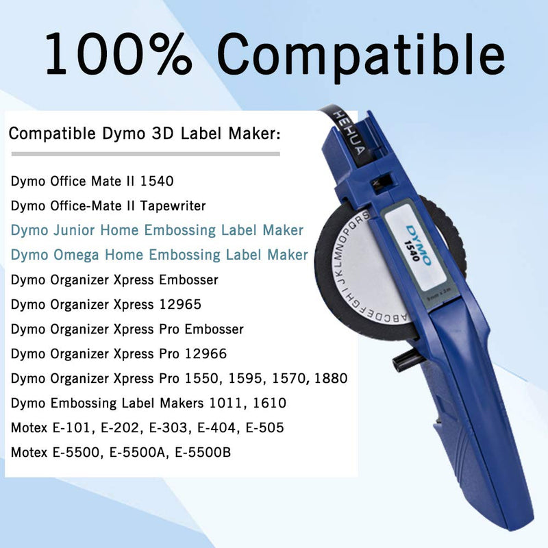 [Australia - AusPower] - Hehua 15-Pack 3/8 Embossing Label Tape Compatible for Dymo 3D Plastic Embossing Tape for Organizer Xpress Pro 12965 DYM12966 Junior Home Embossing Label Maker 
