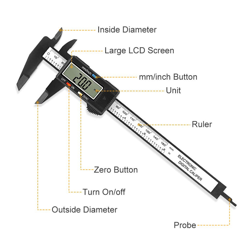 [Australia - AusPower] - Digital Caliper, Sangabery 0-6 inches Caliper with Large LCD Screen, Auto - Off Feature, Inch and Millimeter Conversion Measuring Tool, Perfect for Household/DIY Measurment, etc S-0916 