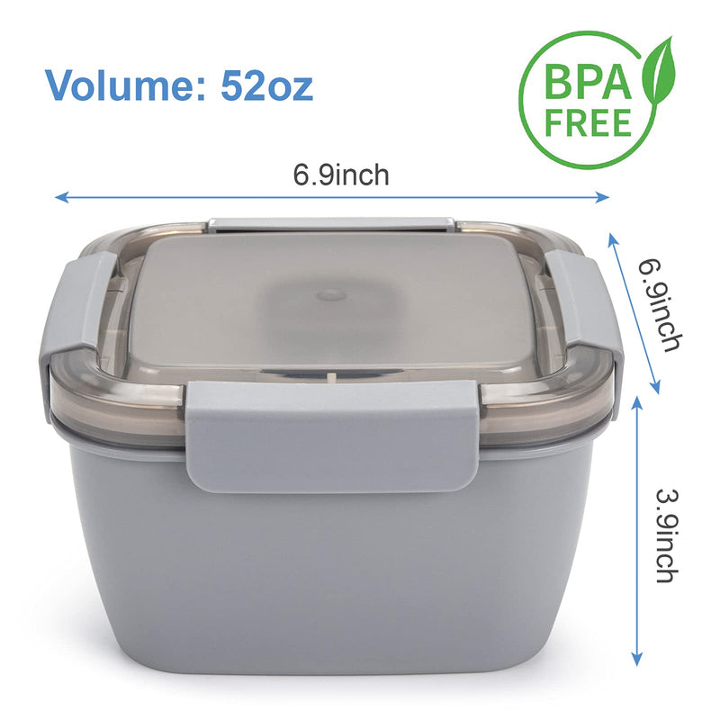 [Australia - AusPower] - Freshmage Salad Lunch Container To Go, 52-oz Salad Bowls with 3 Compartments, Salad Dressings Container for Salad Toppings, Snacks, Men, Women (Grey) Gray 