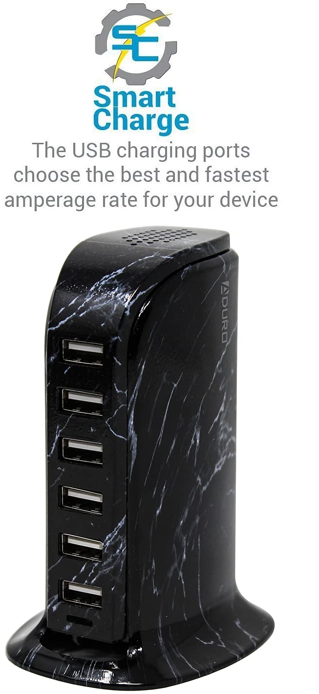 [Australia - AusPower] - Aduro 40W 6-Port USB Desktop Charging Station Hub Wall Charger for iPhone iPad Tablets Smartphones with Smart Flow (Black Marble) Black Marble 