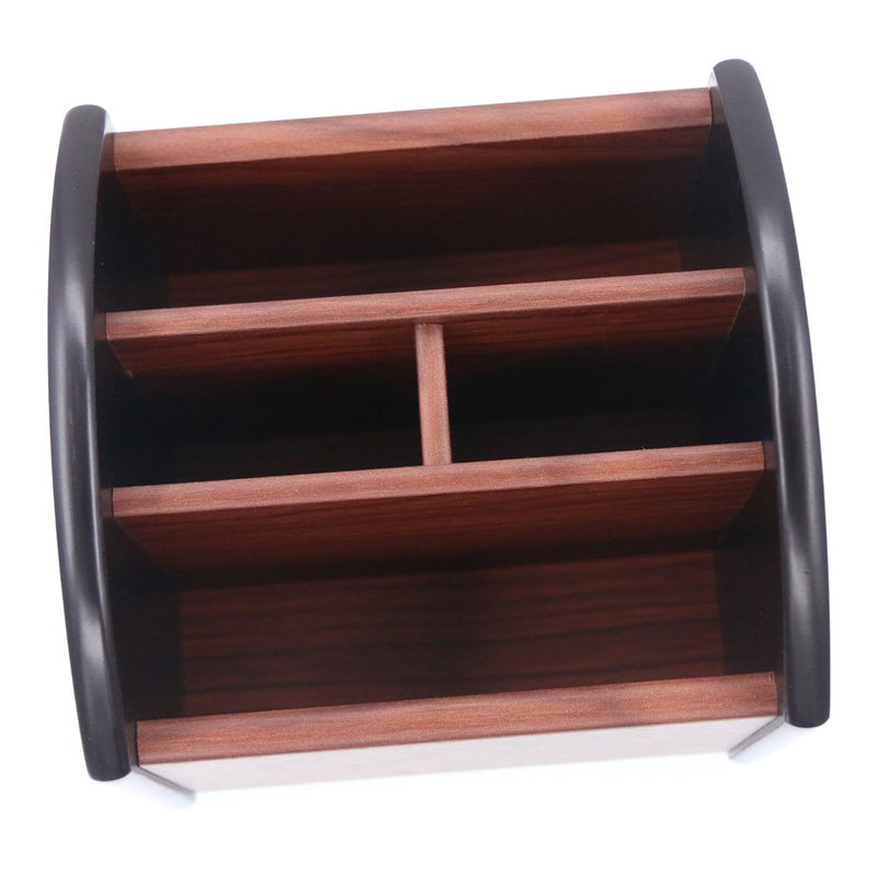 [Australia - AusPower] - Coideal Rotating Remote Control Holder Caddy, 4 Compartment Revolving Wooden Desktop Office Supplies Storage Organizer / Spinning Pen Pencil Stationery Holder Container Box for Desk Home 4 compartments 