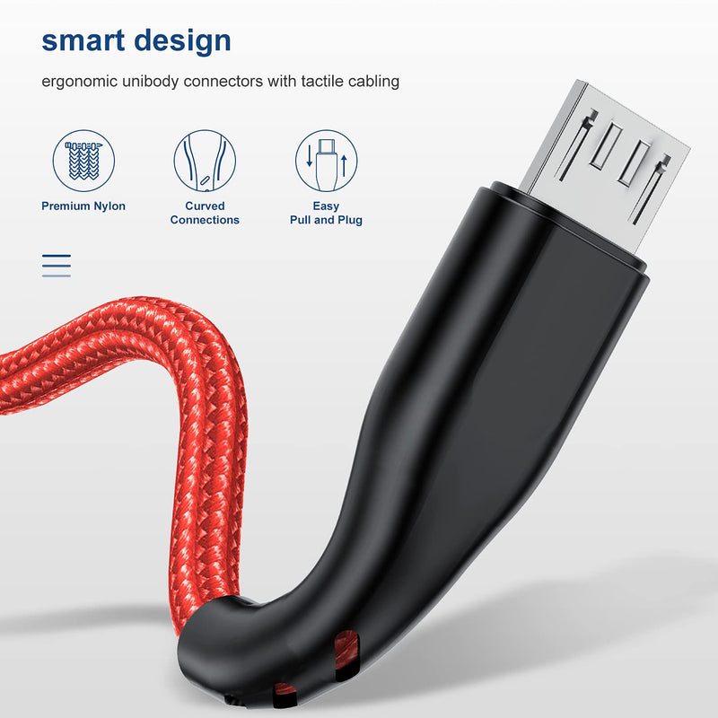[Australia - AusPower] - Micro USB Cable(3-Pack 6Ft), Android Phone Charger Nylon Braided Tough 6 Feet Cord, USB to Micro USB 6 Foot Wire for Samsung Galaxy S7 S6 S5, Note 5 -Red Black-Red 