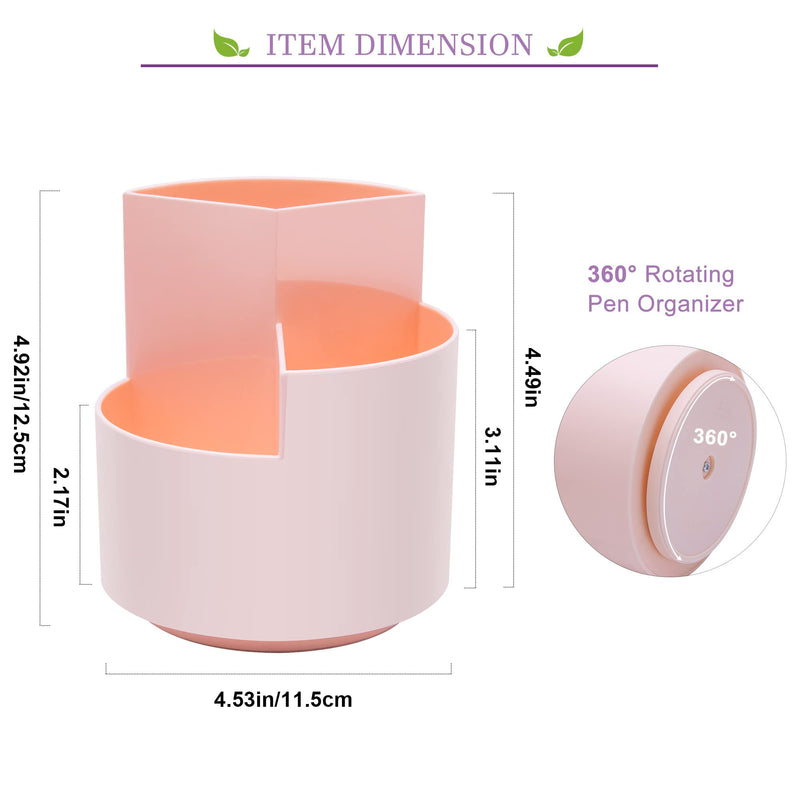 [Australia - AusPower] - Siveit Rotating Pen Holder, 3 Slots 360-Degree Spinning Pencil Pen Desktop Organizer Cute Pencil Cup Pot for Home, Office, Kids (Peach Pink) 