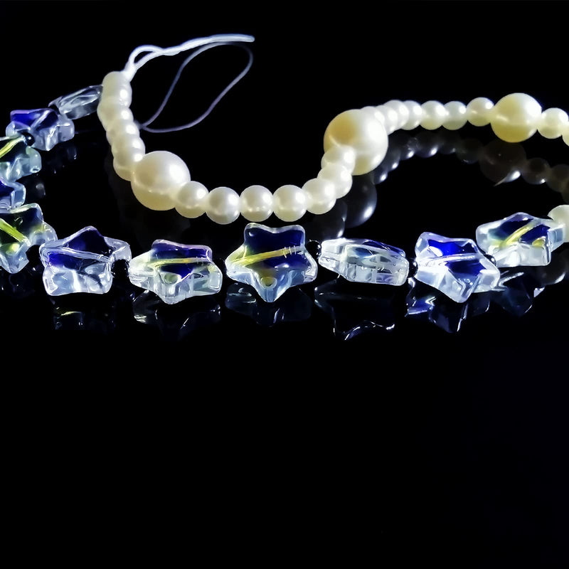 [Australia - AusPower] - Pearl Beaded Phone Charms Hand Wrist Bling Crystal Heart Star Beads Lanyard Handmade Anti-Lost for Keychain star white beads 