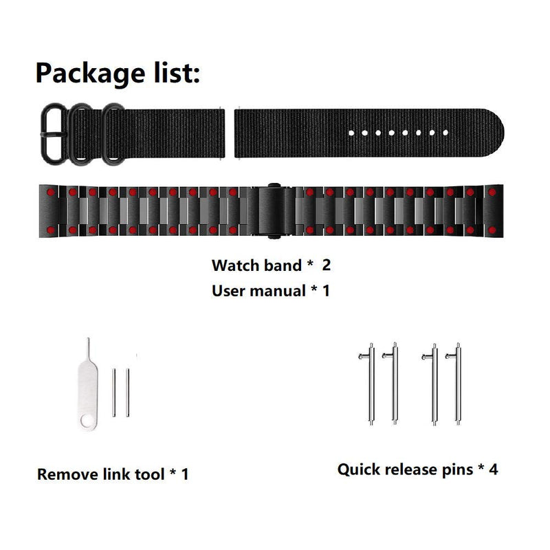 [Australia - AusPower] - AWMES 2 Pack Compatible Fossil Men's Gen 6/5E 44mm/Gen 5 Carlyle Watch Band, Nylon Woven+Stainless Steel Metal Band with Enamel Process Compatible for Fossil Gen 5 Carlyle HR/Garrett Black & Red+ Black 