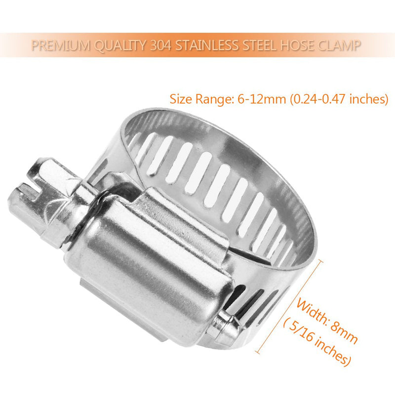 [Australia - AusPower] - Hose Clamp, 20 Pack Stainless Steel Adjustable 6-12mm Size Range Worm Gear Hose Clamp, Fuel Line Clamp for Plumbing, Automotive And Mechanical Application 