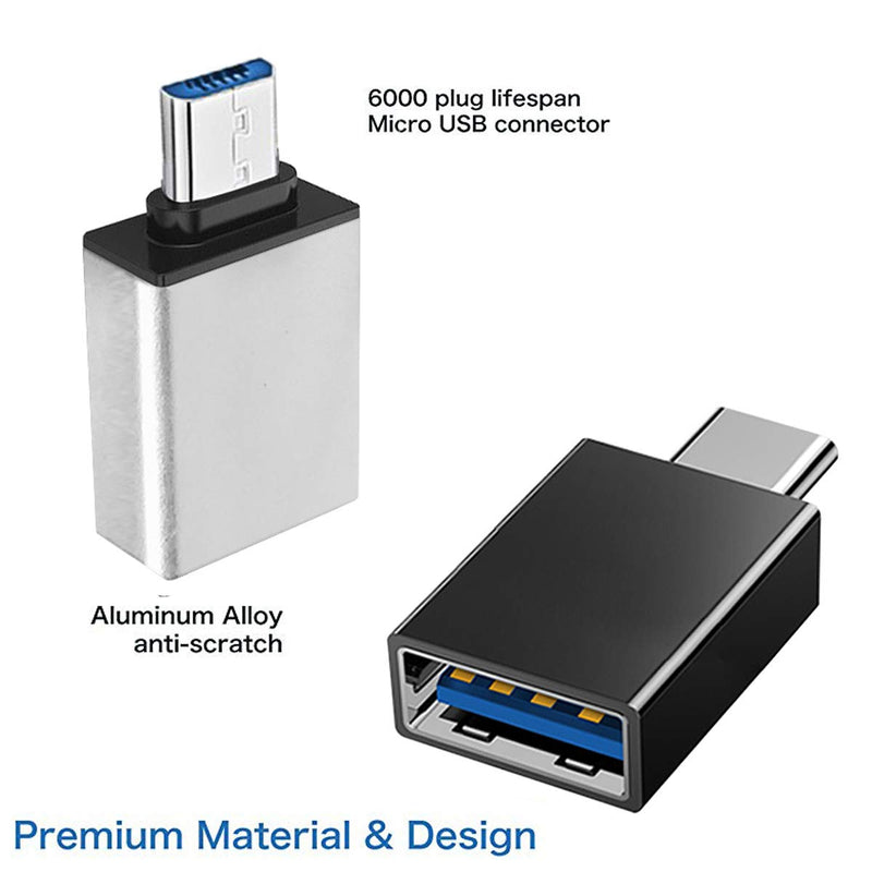 [Australia - AusPower] - SIREG Micro USB to USB 3.0 OTG Adapter On The Go Adapter Micro USB Male to USB Female Compatible with Samsung S7 S6 Edge S4 S3, LG G4, DJI Spark Mavic Remote Controller, Android Tabl(Black+Silver) 