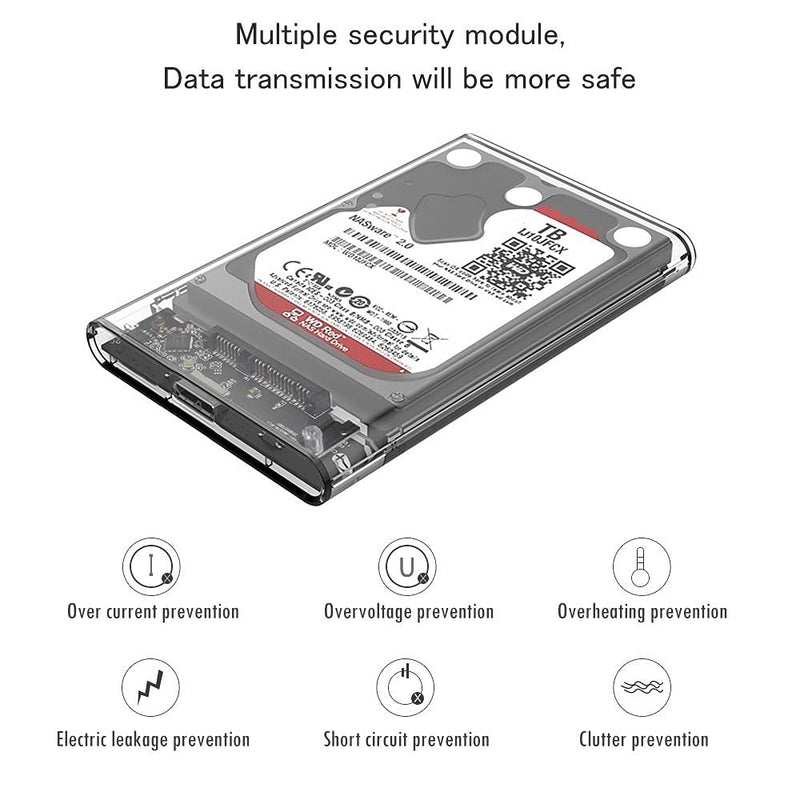 [Australia - AusPower] - Reletech 2.5" External Hard Drive Enclosure, SATA to USB 3.1 Tool-Free Clear for 2.5 Inch SSD & HDD 9.5mm 7mm External Hard Drive Case Supports UASP SATA 