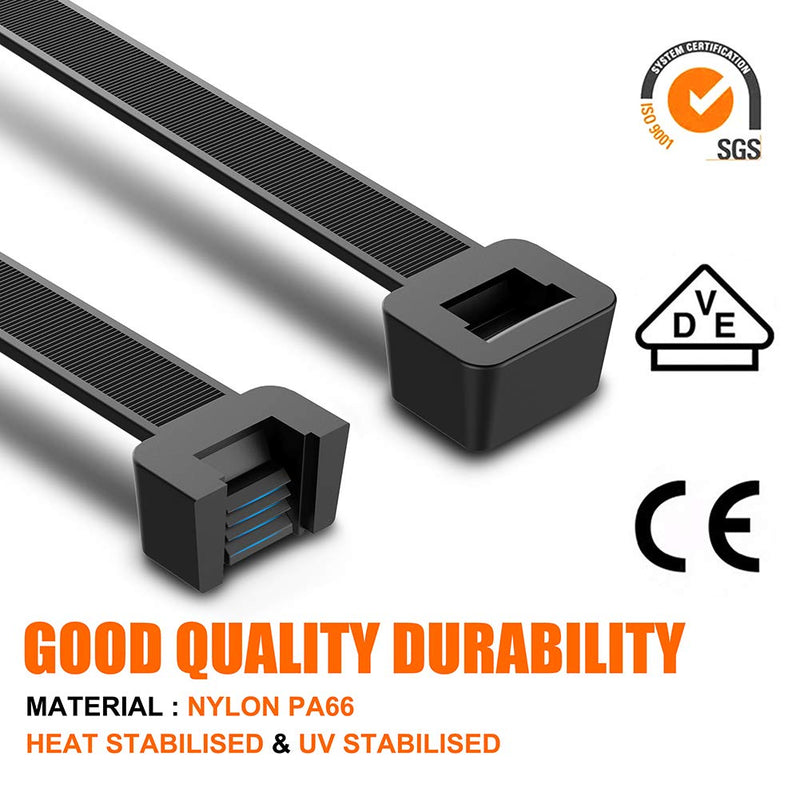 [Australia - AusPower] - NewMainOne Cable Zip Ties,500 Packs Self-Locking 4+6+8+10+12-Inch Width 0.16inch Nylon Cable Ties,Perfect for Home,Office,Garage and Workshop (Black) Black 